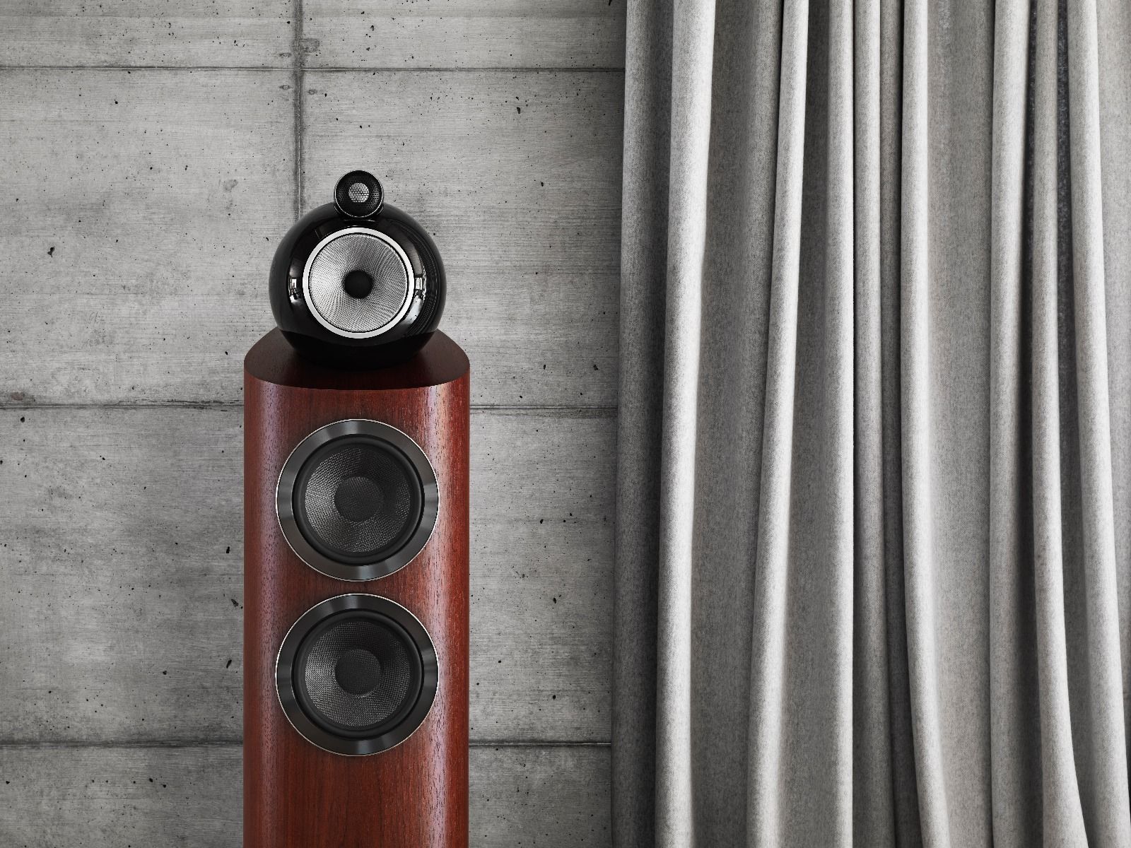 Détail de finition d’un enceinte de la série 800 de Bowers & WIlkins. 